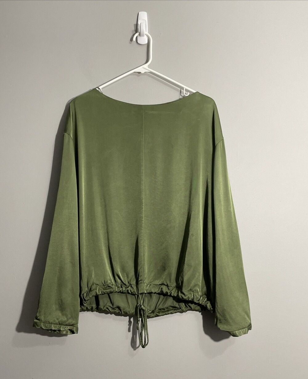 ZARA Womens L Green Tie Waist Long Sleeve Blouse Soft Academia Polished